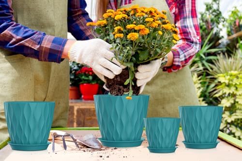 4/4.5/5/5.5/6/6.5/7 Inch Plant Pots,7 Pack Flower Pots with Drainage Holes and Trays,Plastic Planters for Indoor Outdoor Plants Growth,Green - Image 6