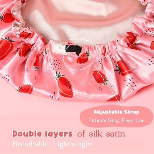 YANIBEST Baby Satin Bonnet Sleep Cap - Double Layer Reversible Adjustable Silky Satin Cap for Infant Toddler(0-6Months,Strawberry) - Image 3