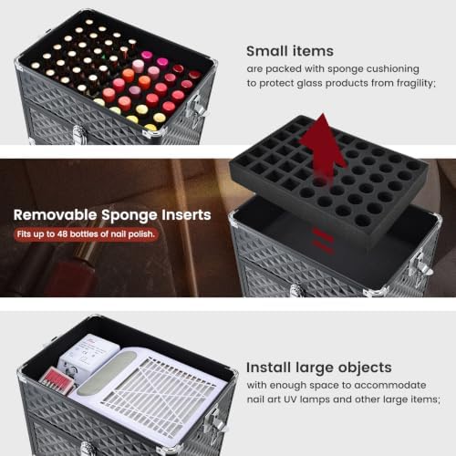 Costravio Rolling Makeup Case 5 in 1 Cosmetology Case on Wheels with Drawer - Image 3