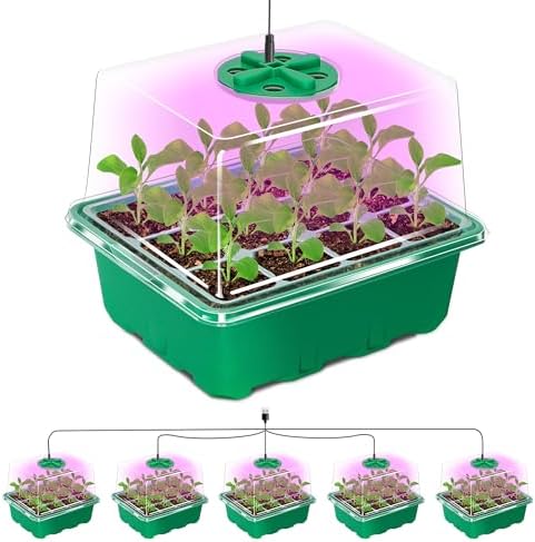 Bonviee Seed Starter Trays with 12-LED Grow Lights, Green, 5 Pack by BonvieeDirect