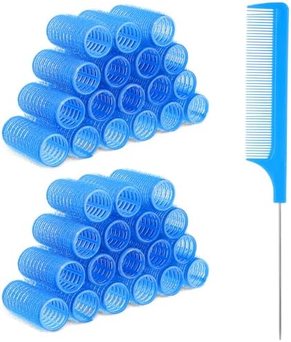 18pcs Plastic Hair Rollers Self Grip Hair Rollers with Rat Tail Comb Small Heatless Roller Hair Curlers for Pro Salon Hairdressing and DIY Hairstyles (0.98 X 2.44 Inch) by Unknown