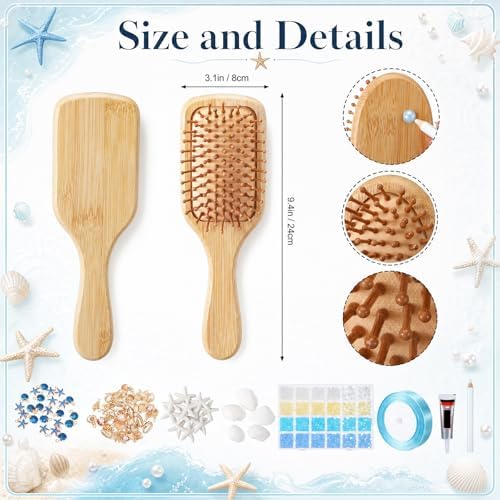 12 Set Wooden Hair Brush Decorating Kit, Ocean Style, Blue - Image 2