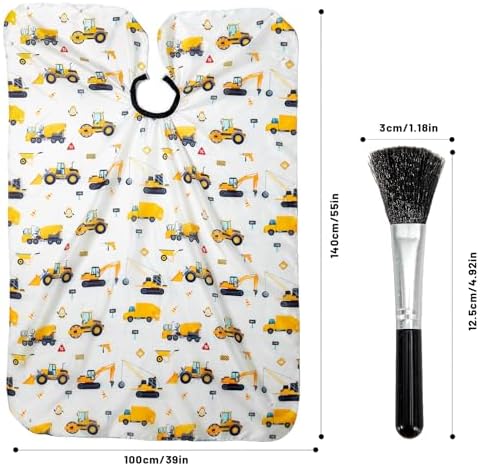 Gealaek Kids Haircut Cape and Neck Duster Brush Set with Construction Site Pattern Kids Barber Cape 55x40 Inches for Boys & Girls Salon Cape Kit (White) - Image 2