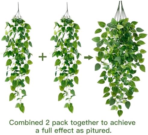 Sggvecsy Fake Hanging Plants 4 Pcs Artificial Hanging Plants Fake Ivy Vine Faux Pothos Vines Artificial Ivy Leaves Greenery Plant for Room Patio Home Indoor Outdoor Shelf Wall Garden Decor(No Baskets) - Image 7