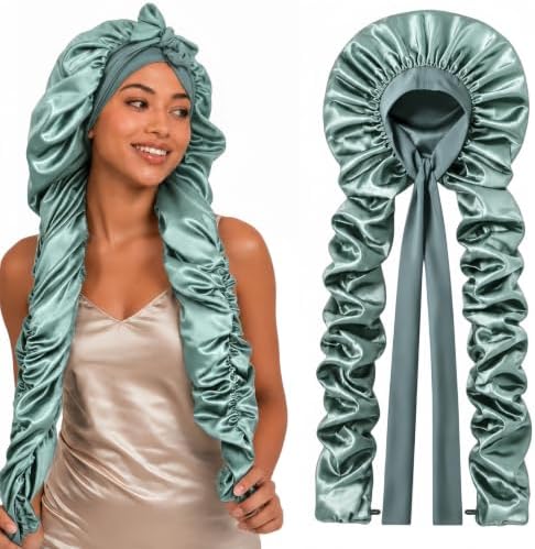 Double Layer Slik Like Satin Bonnet, 33-43" XXL Bonnet for Braids Long Hair by Kemispary