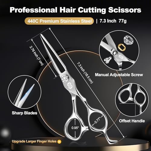 CIICII Professional Hair Cutting Scissors Kit, 440C 7″ Barber Shears Set - Image 2