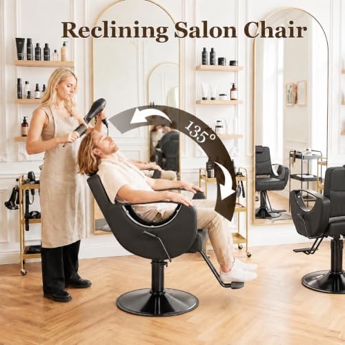 Salon Chair for Hair Stylist, Reclining Barber Chair Black Glod Salon Chair - Image 5