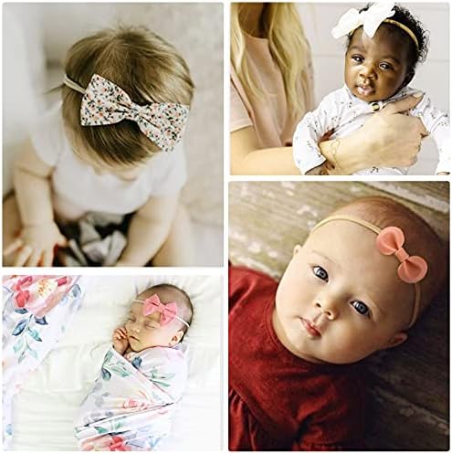 BQUBO Baby Girl Headbands with Bows Nylon Hairbands Handmade Hair Accessories for Newborn Infant Toddlers 10 Pack - Image 3