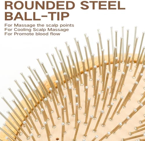 Metal Hair Brush,Bamboo Scalp Massager for Hair Growth &Detangle - Image 4
