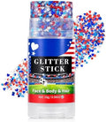 Go Ho Red White and Blue Glitter Stick,Waterproof Star&Heart Face,Body&Hair Glitter,4th of July Accessories,Patriotic USA Flag Sparkle Cheer Glitter Makeup for Soccer Game Independence Day Makeup by GoHo