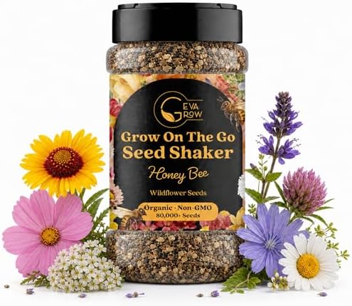 Mini Wildflower Seed Shaker – Honey Bee Wildflower Mix, by GevaGrow | Bulk 90,000+ Seeds | Pollinator Bee Attracting Flower Seeds for Planting in Pots & Outdoor Gardens | No Messy Packets by GevaGrow
