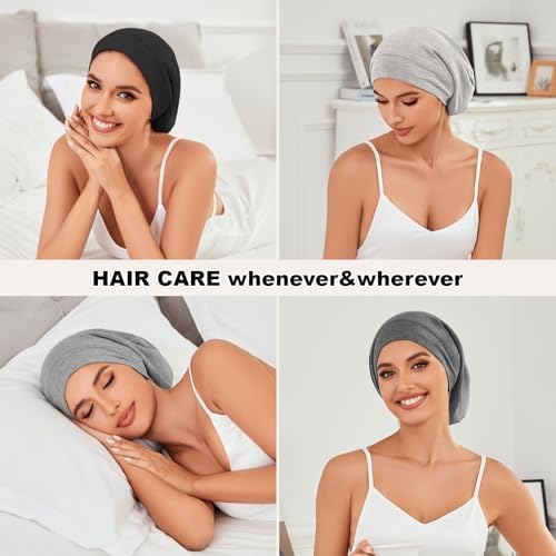 ZHENSILK 4Pcs Silk Satin Bonnets for Women Men, Adjustable Hair Wrap Slouchy Beanie Hat for Curly Hair - Image 6