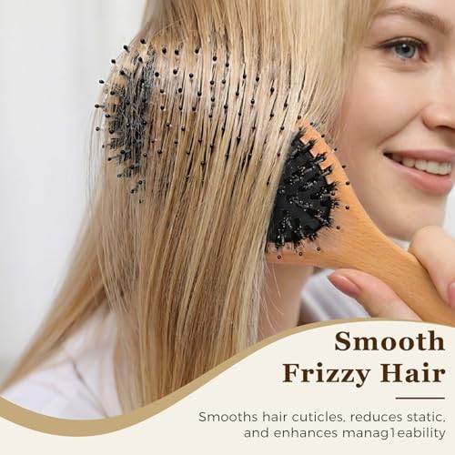 BLACK EGG Boar Bristle Brush for Wet/Dry Hair - Smoothing, Massaging, Detangling, Reduce Frizz, Restore Shine - Bamboo Brush for Women, Men, Kids - Image 4
