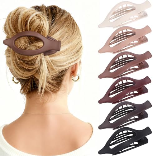 Flat Hair Clips for Women - 6 PCS French Flat Claw Clips Medium Hair Clips for Girls Large Hair Claw Clips for Thick or Thin Hair Strong Hold No Slip Hair Accessories for women (Brown Scarlet) by Unknown