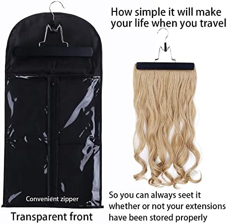 Hair Extensions Hanger with Storage Bag Hairpieces Storage Holder Wigs Carrier Case for Store Style Hair Black Color - Image 3