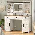 AOGLLATI Farmhouse Makeup Vanity Desk with Lights & Charging Station,Vanity Desk with Mirror and Lights, 47.2” Large Brown Vanity Table with Ample Storage Space and Sliding Mirror (Antique White) by AOGLLATI