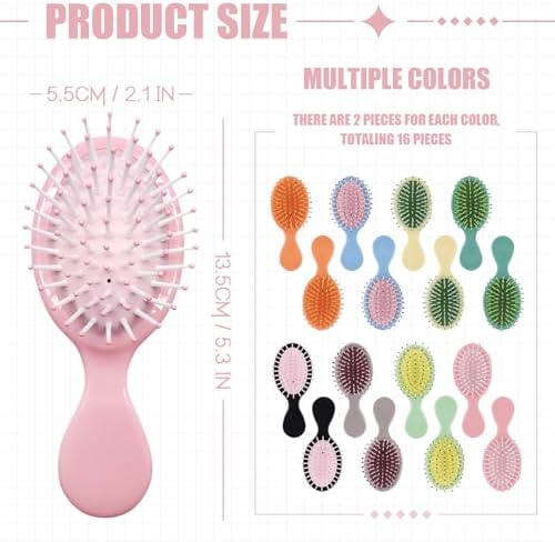 16 Pack Colorful Mini Travel Brushes, Detangling for All Hair Types - Image 2