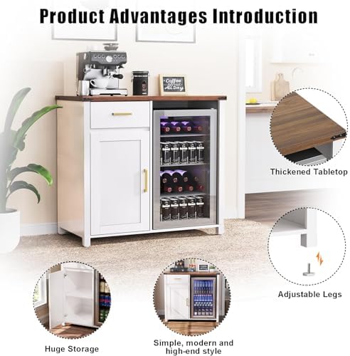 GDLF Coffee Bar Cabinet with Fridge Space, Mini Fridge Stand,White - Image 7