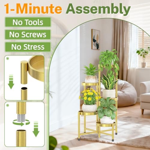 iDavosic.ly Plant Stand Indoor Outdoor, 5 Tier Metal Corner Shelf, Gold - Image 2
