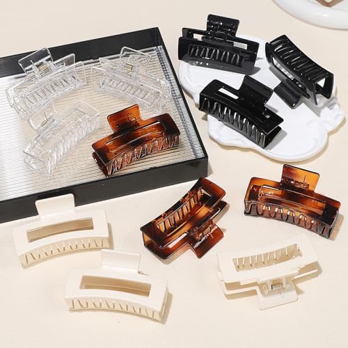 Sisiaipu 3.5 Inch Medium Square Claw Hair Clips, 12 Pcs Transparent, Amber, Glossy Black for Thick and Thin Hair - Hair Accessories for Women and Girls - Image 4