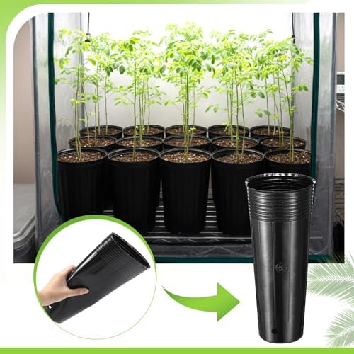 100 Pack Tall Tree Pot 11.8'' x 4.7'', Black Plastic Deep Nursery Pots, Soft Deep Seedling Pots for Seed Starting, Plant Starter Cups with Drainage Holes for Flowers, Cutting & Transplanting - Image 5