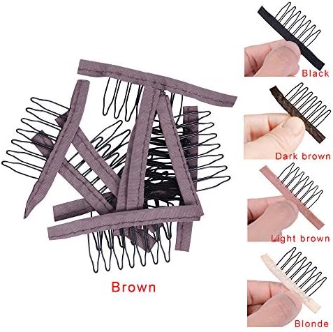 YANTAISIYU 24 Pcs/Lot Wig Accessories Kit - Steel Clips with Cloth Combs for Hairpiece Caps and Wig Making (Brown) - Image 2