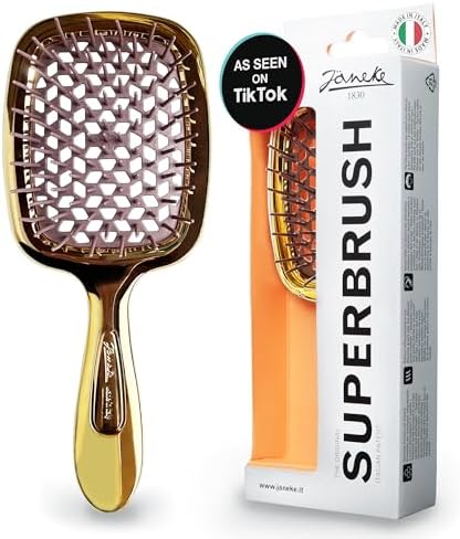Janeke Superbrush Detangling Brush for Soft Smoothing Hair Brushing with Anti-Static Bristles - Vented Wet Hair Brush for Blow Drying Use - Perfect for Curly, Thick, Wavy, Fine Hair Types (Gold) by Janeke