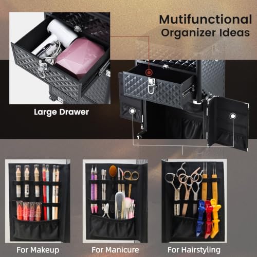 Costravio Rolling Makeup Case 5 in 1 Cosmetology Case on Wheels with Drawer - Image 4