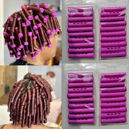 Perm Rods Set for Natural Hair, 40Pcs Plastic Cold Wave Rods, Heatless Perming Rods Hair Curler for Women, DIY Hairdressing Tools, Purple, 0.75 Inch by meigick