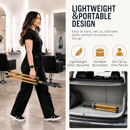 AliLeader 50 Inch Wig Stand Tripod with Tray Adjustable Mannequin Head Stand Stainless Steel Wig Tripod Stand Wig Head Stand for Hairdressing Training (Mannequin Head Not Included,Golden) - Image 6
