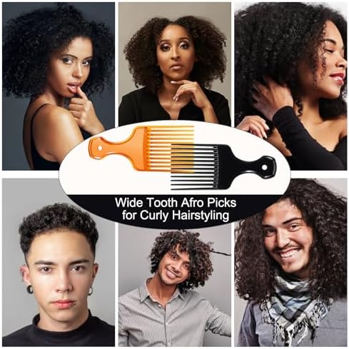 SIMPOR 2 Pcs Hair Pick Comb Wide Tooth Lift for Hair Styling Detangling, Plastic Afro Pick for Women Men, Fist Picks for Curly and Afro Hair (Clear Orange, Black) - Image 3