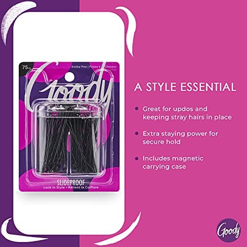 Goody SlideProof Bobby Pin Box with Magnetic Top - 75 Ct, Black Bobby Pins for Hair Styling, Lock In Style, Comfortable, Pain-Free Styling Accessories for Women & Men, All Hair Types - Image 3