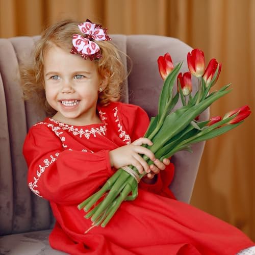 Glitter Valentines Hair Bows 2pcs 3.5" Red Lip Ribbon Dressy Bow Alligator Clips for Toddler Teen Girls Women Valentine Wedding Party outfit Decor Accessory Birthday Favor Gift - Image 4