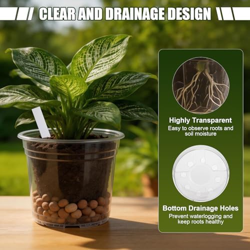 4/6/7/10 Inch Large Clear Nursery Pots with Drainage & Plant Tags - Image 3