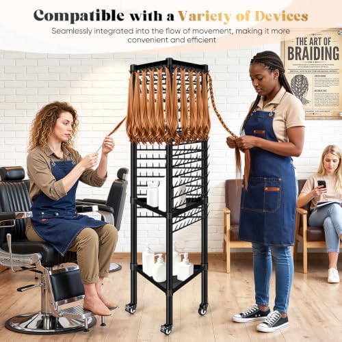 GADFISH Braiding Hair Rack Standing Hair Extension Holder Hanger, 420 Pegs 3-side Rack for Braiding Separator Display Stand (Black) - Image 6