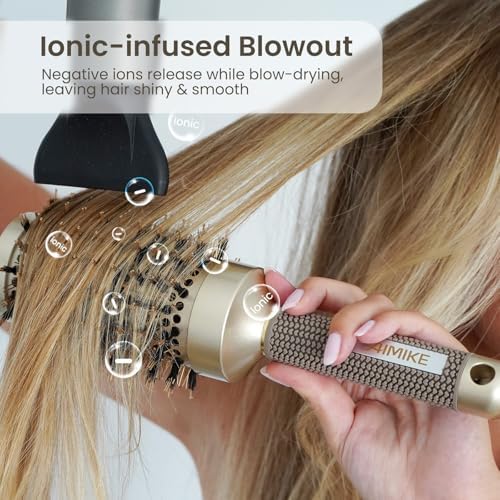 AIMIKE Round Hair Brush, Nano Thermal Ceramic & Ionic Tech, 2.1 Inch Barrel with Boar Bristles for Enhanced Texture, Golden, Hair Drying, Styling, Curling and Shine + 4 Free Clips - Image 6
