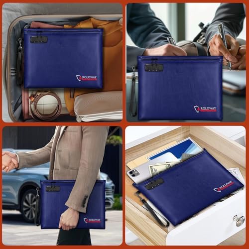 ROLOWAY Fireproof Document Bag (14.5 x 11.5 inch), 6400℉ Fireproof Money Bag with Zipper for Cash, Fire Safe Money Pouch with Lock (Blue) - Image 6