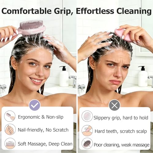 Detangler Brush, 2-in-1 Detangling Hair Brush for Women Men - Scalp Scrubber Massager for Hair Growth, Curly Hair Brush for All Hair Types, Wet & Dry Use, Soft Silicone Styling Brush, 2-Pack - Image 4