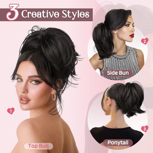 HOOJIH Messy Bun Hair Piece, Claw Clip in Straight Hair Bun 9 Inch Short Ponytail Extension with Bendable Metal Wire Hair Pieces for Women Fake Hair Bun - Deep Blonde with Light Blonde Tails - Image 3