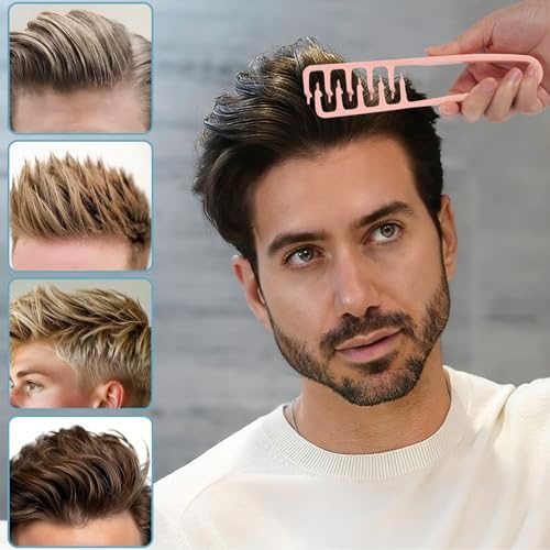Texture Comb,Volumizing Fluffy Texture Styling Comb,Men’s Voluminous Wide-Toothed Hair Comb,Wide-Tooth Texturizing Styling Tool for Volume & Fringe Parting,Textured Grip Tool for Men (Pink) - Image 6
