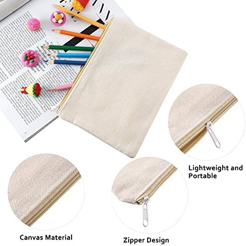 meekoo 16 Pcs Blank Canvas Zipper Pouch Pencil Bag Bulk, L, Beige and Black - Image 3