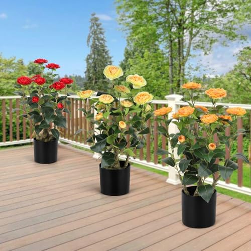 Romantic Season 2FT Orange Artificial Camellia Tree 2Pack, Faux Camellia Plant Fake Potted Camellia Flower Tree for Modern Home Office Living Room Floor Décor - Image 7
