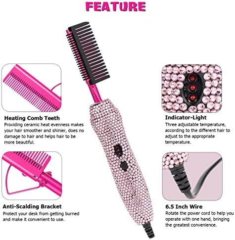Deluxe Electric Hair Straightener and Curling Comb for Natural Hair and Wigs, 450°F Heat Pressing Comb with Anti-Scald Case (Pink) - Image 2