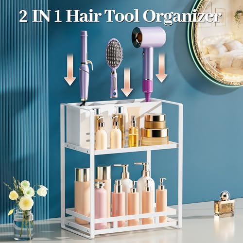 Bathroom Counter Organizer, Metal Vanity Shelf with Hair Dryer Holder - Image 5