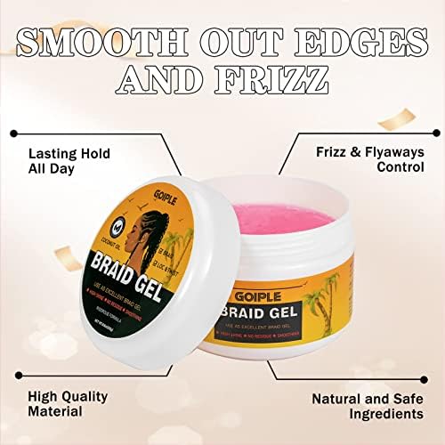 Strong Hold Extra Hold Braiding Gel & Edge Tamer - Tames Frizz, Smoothing Mousse for Twists, Locs, Braids, Cornrows (with Hair Oil, Hair Combs, Bonnet, and Clips) - Image 3