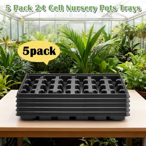 24 Cell Nursery Pots Trays 5 Pack (17"x11"x1.6"), Reusable Plant Pot Tray for Holding 2.8 inch (7CM) Square Nursery Pots, Durable Plastic Carrying Seed Starter Tray with Drain Holes (Black) - Image 3