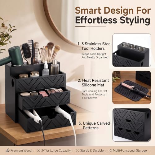 SiliFine Hair Tool Organizer with Heat Resistant Silicone Mat, Black - Image 3