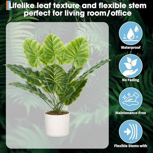 Set of 2 Indoor Artificial Fiddle Leaf Fig Trees – Realistic Green Faux Plants in Pots, Tall Decorative Fake Plant for Home or Office, Low Maintenance, 17.7 Inch Display-Ready - Image 3