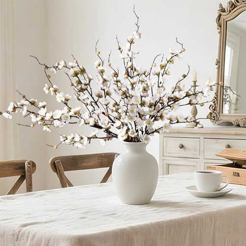 Waipfaru 4 Pcs Faux Cherry Blossom Branches, 36'' Cherry Blossom Tree Decor with Long Stems, Artificial Flowers for Tall Vases Spring Home Decoration (White) - Image 3