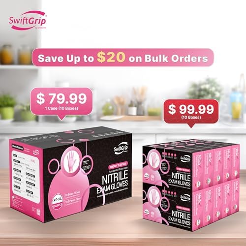 SwiftGrip Pink Nitrile Gloves, 3-mil, Industrial Gloves Disposable Latex Free, for Cleaning & Esthetician, Rubber Powder-Free, 1000-ct Case (Small) Small (Pack of 1000) - Image 2